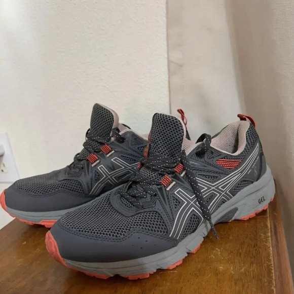 ASICS WOMENS GEL-VENTURE 8 TRAIL RUNNING SHOES GREY PINK ORANGE SIZE 7.5 - Picture 1 of 8